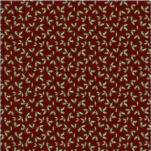Tissu de Noël, tissu d'hiver, tissu houx, carte postale de Noël, tissu houx rouge foncé, par Clothworks, Y3514-83