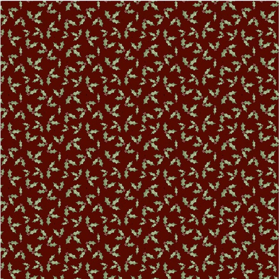 Christmas Fabric, Winter Fabric, Holly Fabric, Postcard Christmas, Holly Dark Red Fabric, by Clothworks, Y3514-83