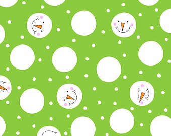 May include: A green background with white circles and snowman faces. The snowman faces have orange noses and pink cheeks.