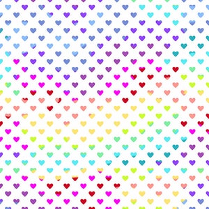 Heart Fabric, Rainbow Fabric, Rainbow Hearts on White, Rainbow Hearts ...