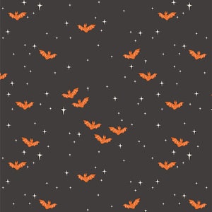 Halloween Fabric, Bat Fabric, Sweet and Spookier, Orange Bats on Black, Winging it Midnight, AGF, Art Gallery Fabric, SNS-13032