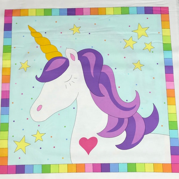 Unicorn Fabric, Unicorn Panel, Believe, Stars Fabric, Rainbow Fabric, Sky Fabric, Shooting Stars Fabric, by Andover, 9902-LB