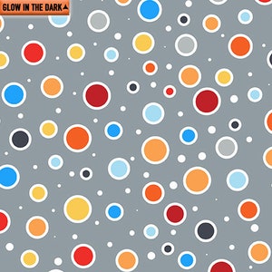 Polka Dot Fabric, Rescue Fabric, Save the Day Fabric, Hero Fabric, Glow in the Dark Fabric, Dot Dot Dot Gray, by Benartex, 9740GL-11