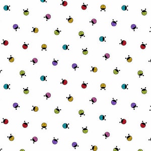 Ladybug Fabric, Hoot Hoot, Ladybugs on White Fabric, Ladybugs Snow, by Andover Fabrics, 9764-L