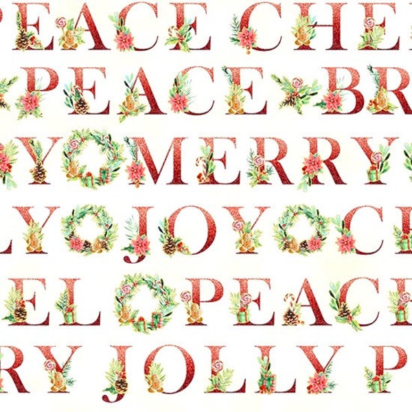 Christmas Fabric, Holiday Sweets, Christmas Words Fabric, Joy Peace Fabric, Holly Fabric, Hoffman California Fabrics, U4996-336G