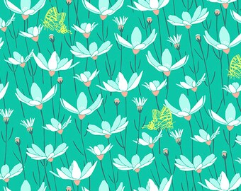 Floral Fabric, Butterfly Fabric, Floral and Fauna, Grass Meadow, Japanese Fabric, Cone Flower Fabric, Green Fabric, by Andover, 9995-T
