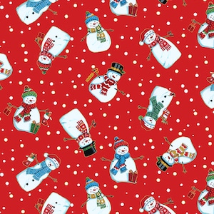 Christmas Fabric, Snowman Fabric, Merry Christmas, Gold Metallic Fabric, Winter Fabric, Snowflake Fabric, by Andover, 2483-R