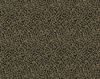 Christmas Fabric, Gold Fabric, Swirl Fabric, Metallic Fabric, Holiday Blenders, Black Fabric, by Hoffman California Fabrics, P7618-4G
