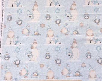 Winter Gnome FLANNEL Fabric, Penguin Fabric, I Love Sn'Gnomies, by Henry Glass, F9637-11