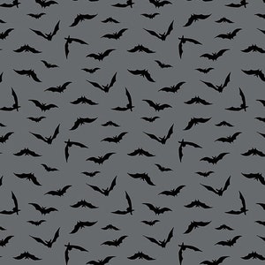 Halloween Fabric, Midnight Haunt, Bat Fabric, Gray Bat Fabric, Night Fright Pewter, by Andover, 9784-C