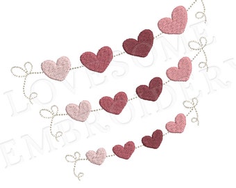 Multisize Heart Bunting Angled Valentines Day Machine Embroidery Design Digital Download | Lovesome Embroidery