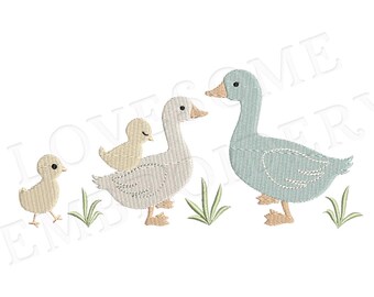 Cute Goose Family 7inch Machine Embroidery Design, Lovely Ducks and Chicks Spring Farmhouse Embroidery File | Lovesome Design