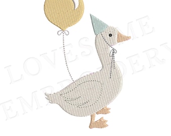 Silly Goose Balloon 2 Sizes 3inch 3.5inch Machine Embroidery Design, Birthday Goose with Balloon Embroidery File | Lovesome Design