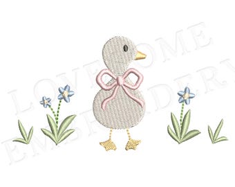 Baby Duck Bow Meadow 3inch 3.5inch 4inch Machine Embroidery Design, Baby Girl Goose Embroidery File Digital Download | Lovesome Design