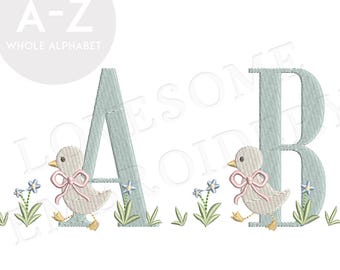 Baby Duck Bow 4inch Monogram Baby Girl Alphabet A-Z Machine Embroidery Font Digital Download | Lovesome Design
