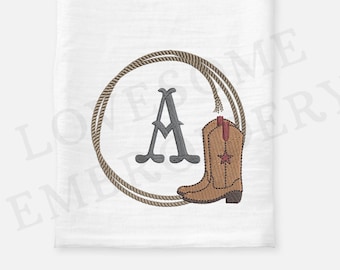 Cowboy Boots 4inch Rope Frame Embroidery Design, Western Machine Embroidery Digital File | Lovesome Design