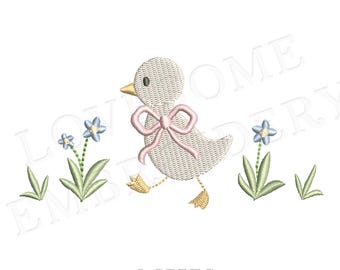 Baby Duck Bow Meadow 3inch 3.5inch 4inch Machine Embroidery Design, Baby Girl Goose Embroidery File Digital Download | Lovesome Design