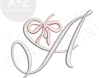 Bow Script Initials 4inch A-Z Coquette Wedding Monogram Machine Embroidery Font Digital Download | Lovesome Design