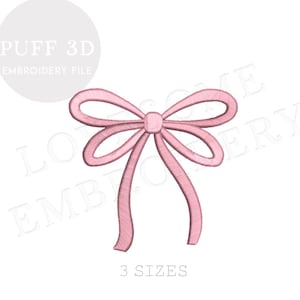 Fancy Bow Puff 3D Three Mini Sizes Embroidery Design, Puff Stitch Cute Ribbon Top Bow Machine Embroidery Digital File | Lovesome Design