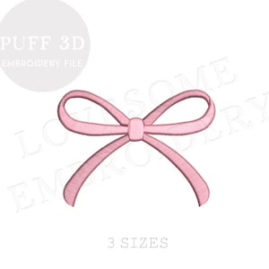 Simple Bow Puff 3D Three Sizes Embroidery Design, Puff Stitch Cute Ribbon Top Bow Machine Embroidery Digital File | Lovesome Design