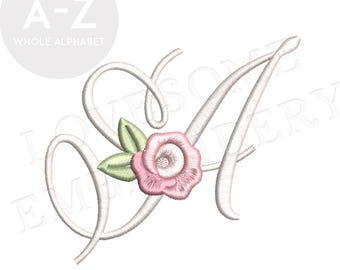 Dainty Rose Script Monogram 4inch A-Z Machine Embroidery Font Cursive Alphabet BX Embroidery Files Digital Download | Lovesome Design