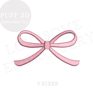 Simple Bow Puff 3D Three Sizes Embroidery Design, Puff Stitch Cute Ribbon Top Bow Machine Embroidery Digital File | Lovesome Design