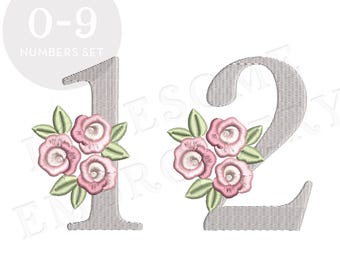 Dainty Roses Numbers 4inch 0-9 Machine Embroidery Birthday Numbers Digital Download | Lovesome Design