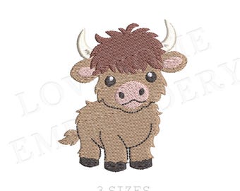 Highland Cow Mini 3 Sizes Machine Embroidery Design, Cute Little Cow Baby Embroidery File | Lovesome Design