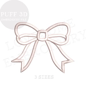 Pretty Bow Puff Stitch Three Big Sizes Machine Embroidery Design, Puff 3D Bow Multiple Size Embroidery Digital File | Lovesome Design
