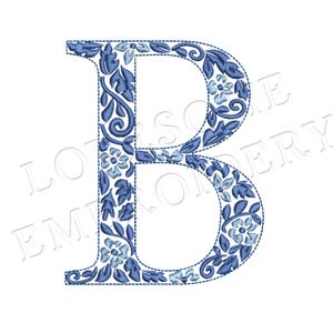NUEVA letra B de Chinoiserie de 4 pulgadas, fuente de bordado a máquina, letras de monograma elegantes azules, descarga digital / Lovesome Design