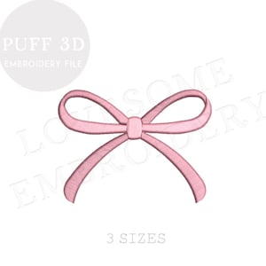 Simple Bow Puff 3D Three Mini Sizes Embroidery Design, Puff Stitch Cute Ribbon Top Bow Machine Embroidery Digital File | Lovesome Design