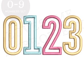 Milk Outline 2inch Puff Numbers 0-9 Machine Embroidery Puff Stitch Numbers, Puff 3D Foam Embroidery Font Digital Download | Lovesome Design
