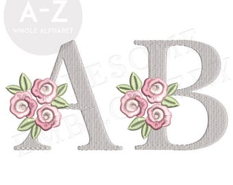 Dainty Roses Monogram 4inch A-Z Machine Embroidery Font Elegant Flower Alphabet BX Embroidery Files Digital Download | Lovesome Design