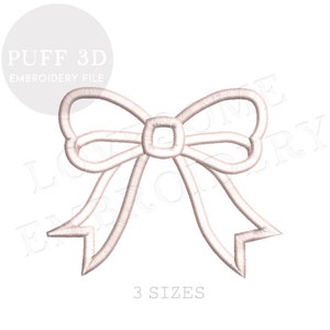Pretty Bow Puff Stitch Three Sizes Machine Embroidery Design, Puff 3D Bow Multiple Size Embroidery Digital File | Lovesome Design