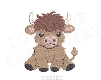 Highland Cow Mini 3 Sizes Machine Embroidery Design, Cute Little Cow Baby Embroidery File | Lovesome Design