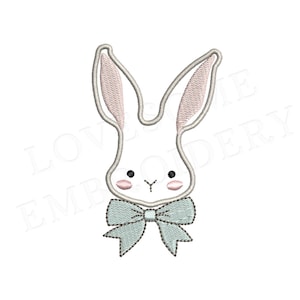 Bunny with Bow Appli 5inch Machine Embroidery Design Digital Download | Lovesome Design
