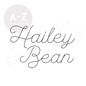 Hailey Script 1inch Bean Stitch Font A-Z, Cursive Run Stitch Font, Machine Embroidery Digital Download | Lovesome Design