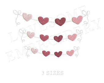 Multisize Heart Bunting Valentines Day Machine Embroidery Design Digital Download | Lovesome Embroidery