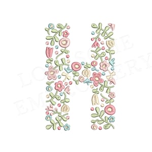 NUEVA letra floral H 8 pulgadas A-Z diseño de bordado de máquina letras de flores delicadas en colores primaverales descarga digital / diseño encantador