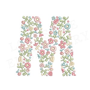 NOVA Carta Floral M 8 polegadas A-Z Design de Bordado à Máquina Letras de Flores Delicadas em Cores da Primavera Download Digital | Design adorável