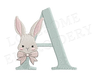 Easter Bunny 4inch Alphabet A-Z Easter Rabbit with Bow Machine Embroidery Font Digital Download | Lovesome Design