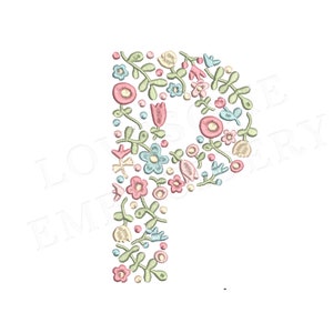 NOVA Carta Floral P 8 polegadas A-Z Design de Bordado à Máquina Letras de Flores Delicadas em Cores da Primavera Download Digital | Design adorável