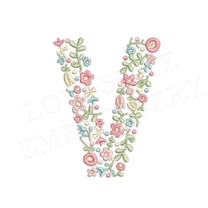NUEVA letra floral V 8 pulgadas A-Z diseño de bordado de máquina letras de flores delicadas en colores primaverales descarga digital / diseño encantador