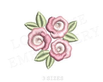 Dainty Roses 3 Sizes 2inch 2.5inch 3inch Embroidery Design, Cute Floral Rose Corsage Embroidery File Digital Download | Lovesome Design