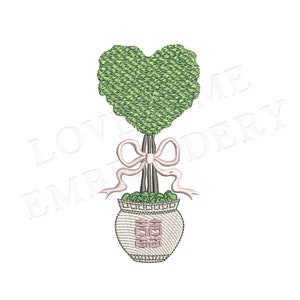 Chinoiserie Heart Topiary 4X4 Embroidery Design, Valentines Day Heart Shaped Topiary in a Pot with Bow Digital Download | Lovesome Design
