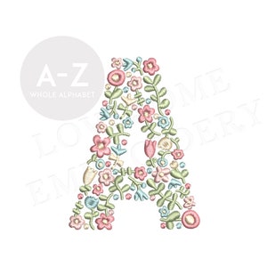 NEW Floral Alphabet 3inch A-Z Machine Embroidery Font Dainty Flowers Letters in Spring Colors Digital Download | Lovesome Design