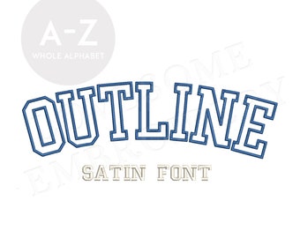 College Outline 2inch Satin Font A-Z Machine Embroidery Sports Letters, Satin Stitch Embroidery Font Digital Download | Lovesome Design