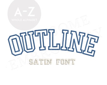 College Outline 4inch Satin Font A-Z Machine Embroidery Sports Letters, Satin Stitch Embroidery Font Digital Download | Lovesome Design