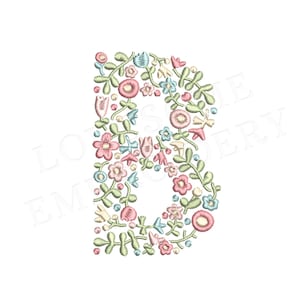 NUEVA letra floral B 8 pulgadas A-Z diseño de bordado de máquina letras de flores delicadas en colores primaverales descarga digital / diseño encantador