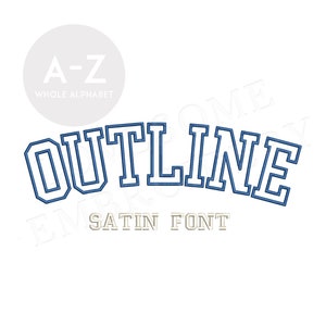 College Outline 3inch Satin Font A-Z Machine Embroidery Sports Letters, Satin Stitch Embroidery Font Digital Download | Lovesome Design